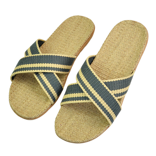 Natural linen slippers summer home indoor sandals men's women's unisex spring and autumn couples landing guests flax Non-slip522
