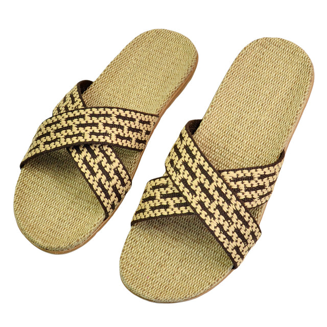 Natural linen slippers summer home indoor sandals men's women's unisex spring and autumn couples landing guests flax Non-slip522