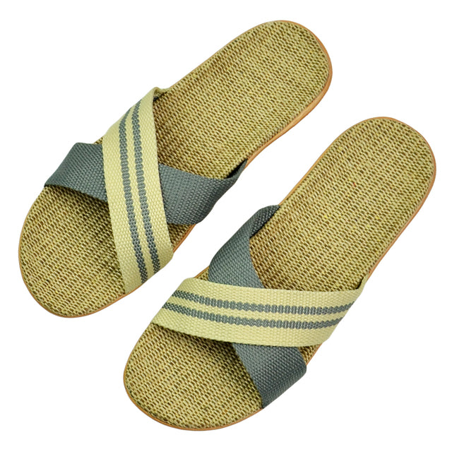 Natural linen slippers summer home indoor sandals men's women's unisex spring and autumn couples landing guests flax Non-slip522