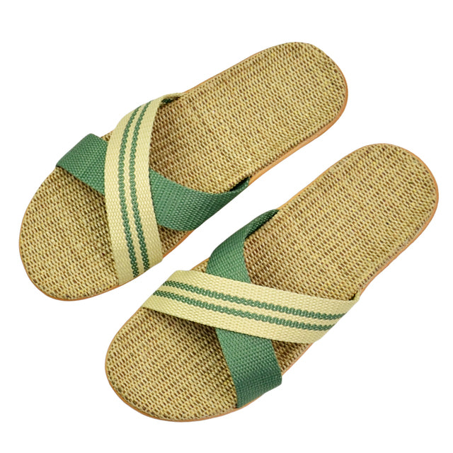 Natural linen slippers summer home indoor sandals men's women's unisex spring and autumn couples landing guests flax Non-slip522