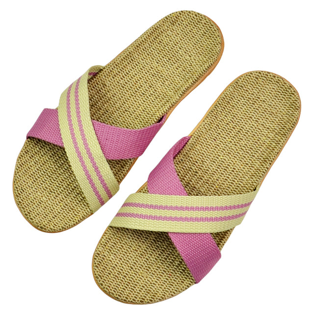 Natural linen slippers summer home indoor sandals men's women's unisex spring and autumn couples landing guests flax Non-slip522