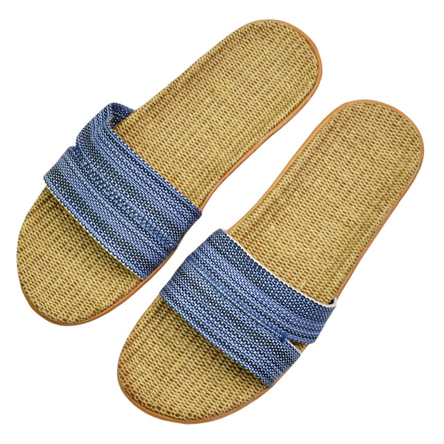 Natural linen slippers summer home indoor sandals men's women's unisex spring and autumn couples landing guests flax Non-slip522