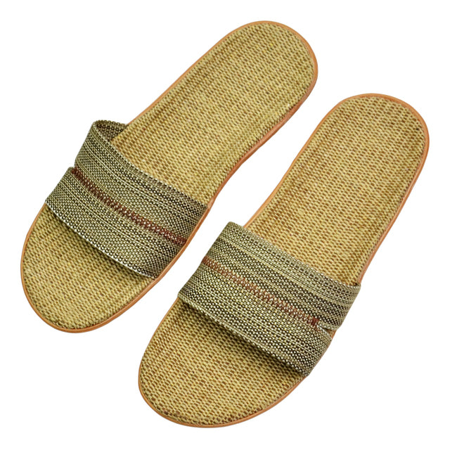 Natural linen slippers summer home indoor sandals men's women's unisex spring and autumn couples landing guests flax Non-slip522