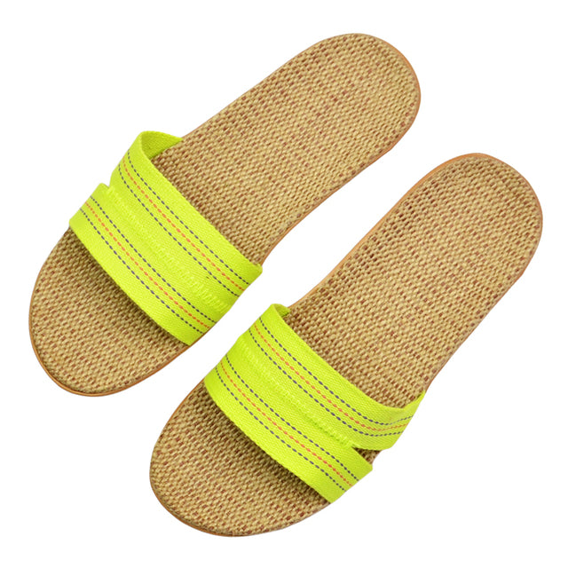 Natural linen slippers summer home indoor sandals men's women's unisex spring and autumn couples landing guests flax Non-slip522