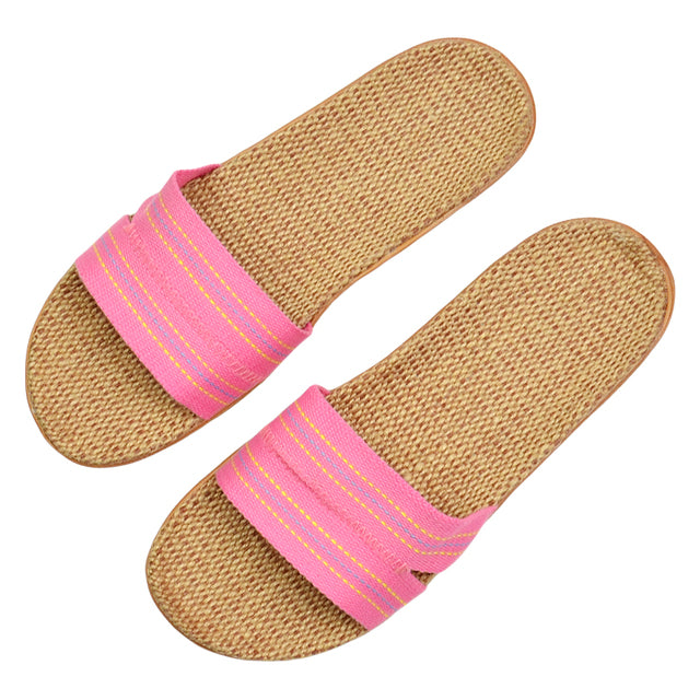 Natural linen slippers summer home indoor sandals men's women's unisex spring and autumn couples landing guests flax Non-slip522