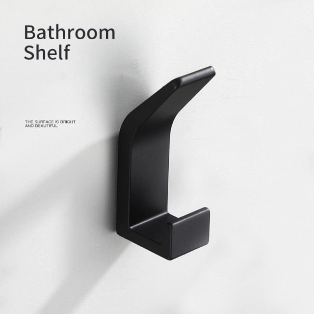 No Drilling Double Hook Black White Towel Hook For Bathroom Clothes Coat Hook Bedroom Robe Hook Livingroom Kitchen Accessories