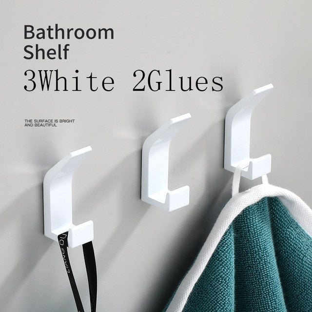 No Drilling Double Hook Black White Towel Hook For Bathroom Clothes Coat Hook Bedroom Robe Hook Livingroom Kitchen Accessories