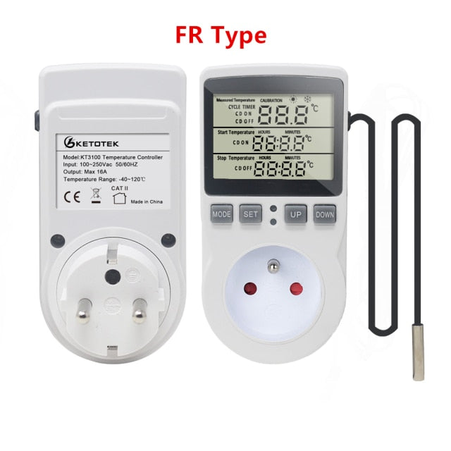 KT3100 Thermostat Digital Temperature Controller Socket Outlet Timer Switch Sensor Heating Cooling 16A 220V for Heat Mat