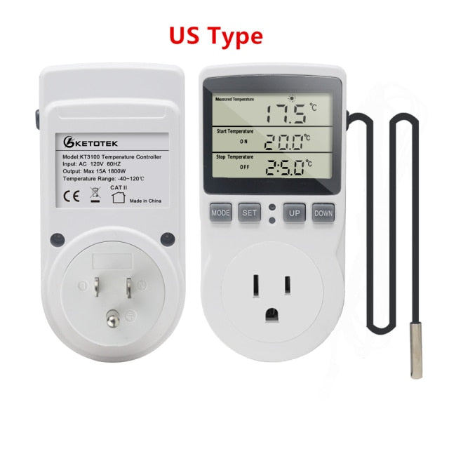 KT3100 Thermostat Digital Temperature Controller Socket Outlet Timer Switch Sensor Heating Cooling 16A 220V for Heat Mat