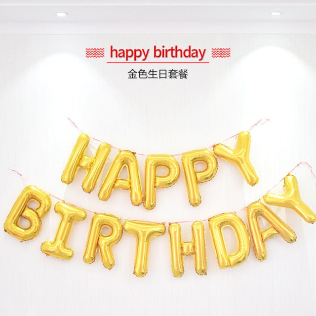 13pcs/set  Happy Birthday Letter Foil Balloons banner baby shower Party Birthday Cake Decortion Globos Kids Gift Inflatable Ball