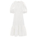 Casual Summer Red Embroidery Cotton Dress V Neck Short Sleeve Hollow Out Ladies Long Dresses for women 2021 Vestidos Robe Femme