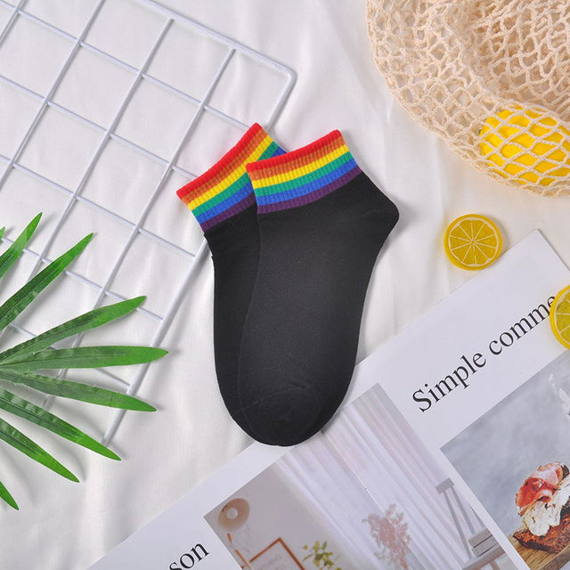 Fashion Socks Cotton Rainbow Stripes Christmas Gift Classic Warm Casual Tide Harajuku Funny Cute Pop Korean Socks For Women