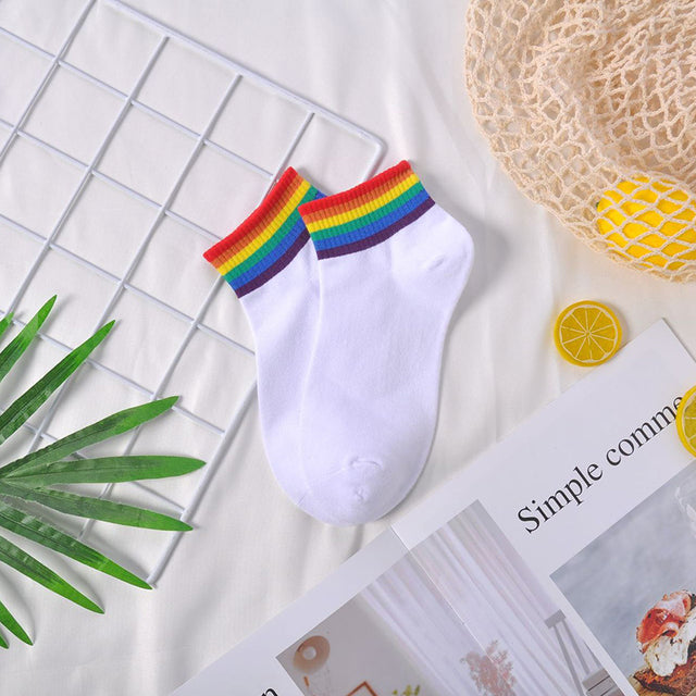 Fashion Socks Cotton Rainbow Stripes Christmas Gift Classic Warm Casual Tide Harajuku Funny Cute Pop Korean Socks For Women