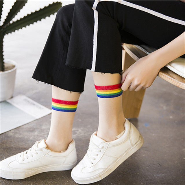 Fashion Socks Cotton Rainbow Stripes Christmas Gift Classic Warm Casual Tide Harajuku Funny Cute Pop Korean Socks For Women