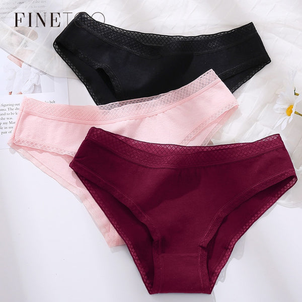 FINETOO 3Pcs/Set Women Lace Ventilation Panty Female Cotton Briefs Sexy Lady Low-Rise Underpants Girl Seamless Intimate Lingerie
