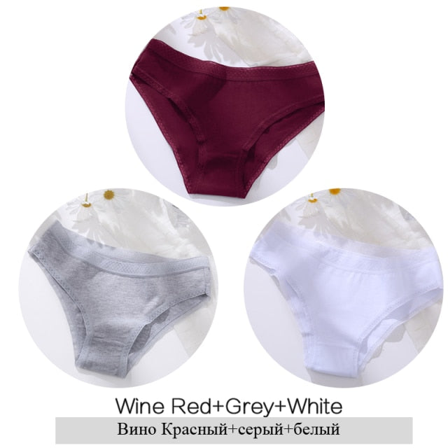 FINETOO 3Pcs/Set Women Lace Ventilation Panty Female Cotton Briefs Sexy Lady Low-Rise Underpants Girl Seamless Intimate Lingerie