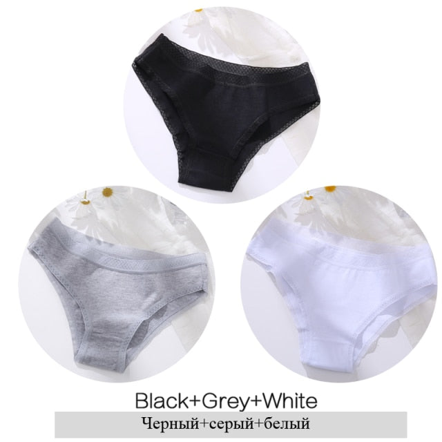FINETOO 3Pcs/Set Women Lace Ventilation Panty Female Cotton Briefs Sexy Lady Low-Rise Underpants Girl Seamless Intimate Lingerie