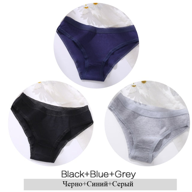 FINETOO 3Pcs/Set Women Lace Ventilation Panty Female Cotton Briefs Sexy Lady Low-Rise Underpants Girl Seamless Intimate Lingerie