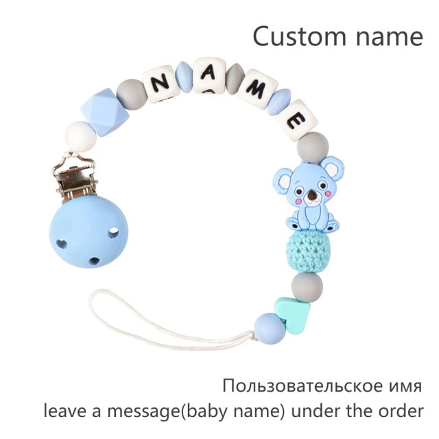 TYRY.HU Personalized Name HandmadeSilicone Chews Nurse Gift Toys Koala Teething Necklace pacifier clip with name DIY BABY custom