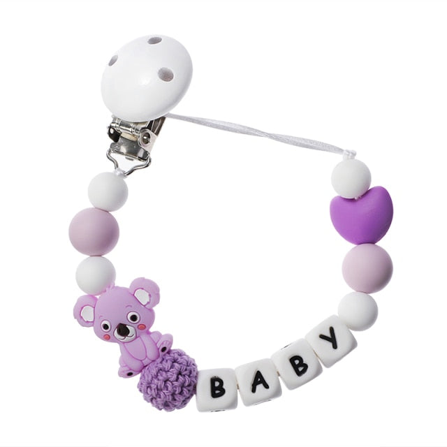 TYRY.HU Personalized Name HandmadeSilicone Chews Nurse Gift Toys Koala Teething Necklace pacifier clip with name DIY BABY custom