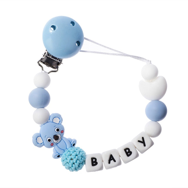 TYRY.HU Personalized Name HandmadeSilicone Chews Nurse Gift Toys Koala Teething Necklace pacifier clip with name DIY BABY custom