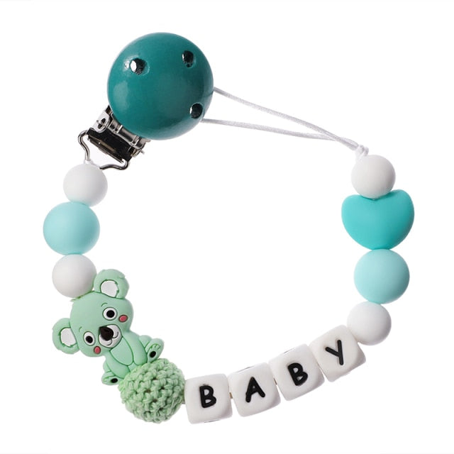 TYRY.HU Personalized Name HandmadeSilicone Chews Nurse Gift Toys Koala Teething Necklace pacifier clip with name DIY BABY custom