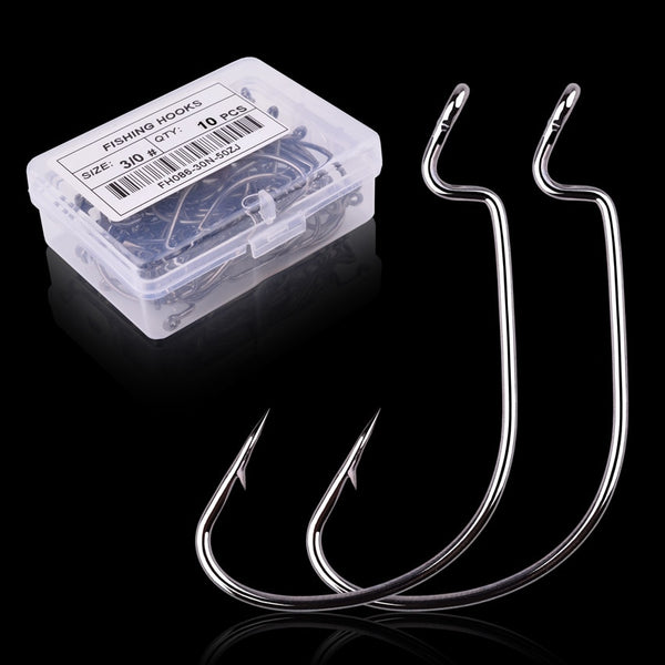 10pc/ Box Fishing Hook Set Carbon Steel Wide Crank Hook Offset Fishhook for Soft Worm Lure Barbed Hook carp Fishing Hooks Tackle