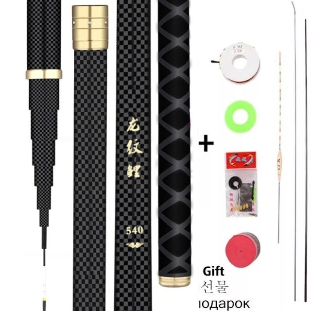 Super Light Hard Fishing Rod 98% High Carbon Fiber Telescopic Black Handle Stream Pole3.6M4.5M7.2M8M9M10M Travel Carp Rod