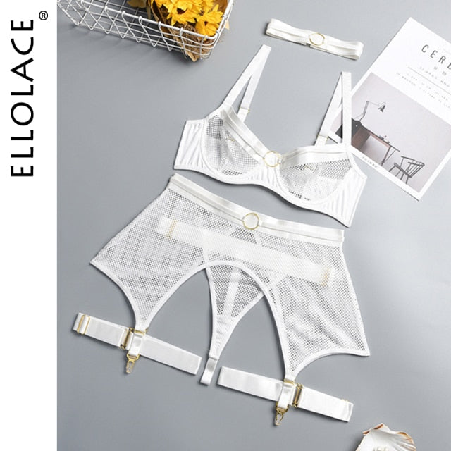 Ellolace Lingerie Women's Underwear 4 Piece Set Sensual Lingerie Women Bra with Bones Lingerie Set Erotic Lingerie Underwear Set