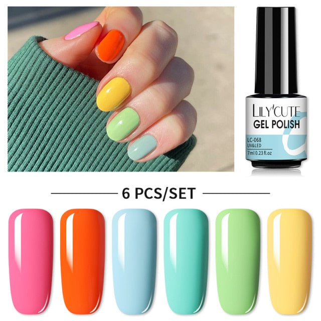 LILYCUTE 2/4/6 Pcs Gel Nail Polish Set 136Color Glitter Semi Permanent Hybrid Gel Varnish Base Top Coat Soak Off UV LED Nail Art