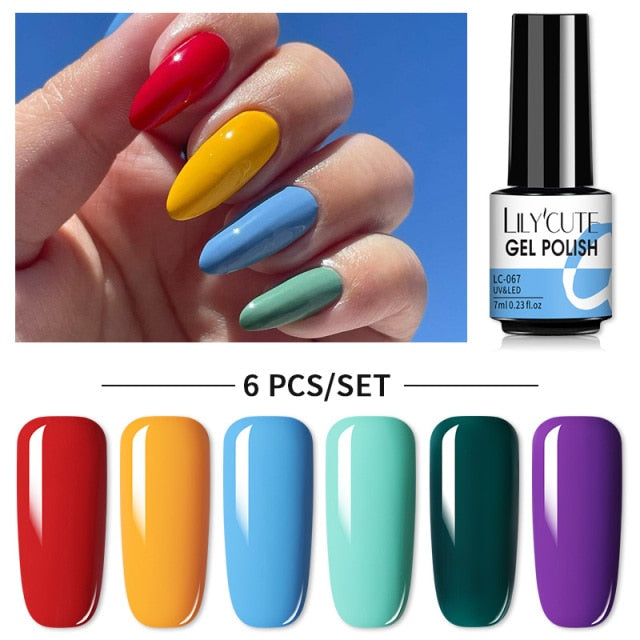 LILYCUTE 2/4/6 Pcs Gel Nail Polish Set 136Color Glitter Semi Permanent Hybrid Gel Varnish Base Top Coat Soak Off UV LED Nail Art