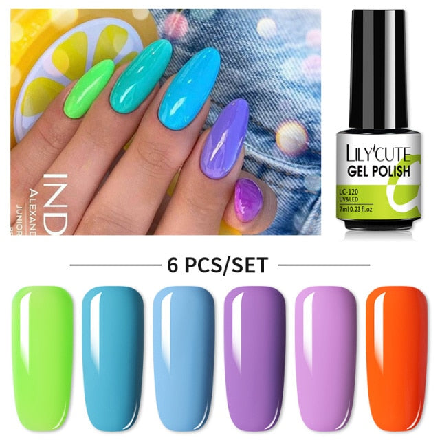 LILYCUTE 2/4/6 Pcs Gel Nail Polish Set 136Color Glitter Semi Permanent Hybrid Gel Varnish Base Top Coat Soak Off UV LED Nail Art