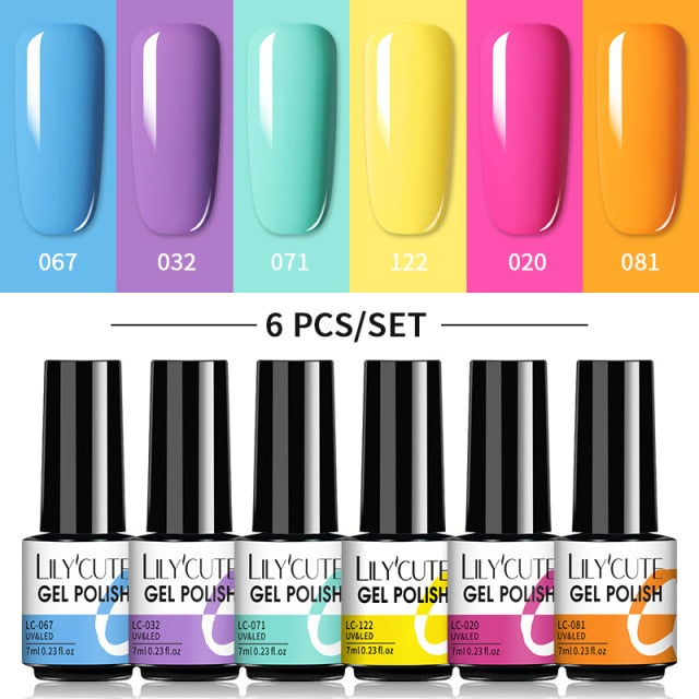 LILYCUTE 2/4/6 Pcs Gel Nail Polish Set 136Color Glitter Semi Permanent Hybrid Gel Varnish Base Top Coat Soak Off UV LED Nail Art
