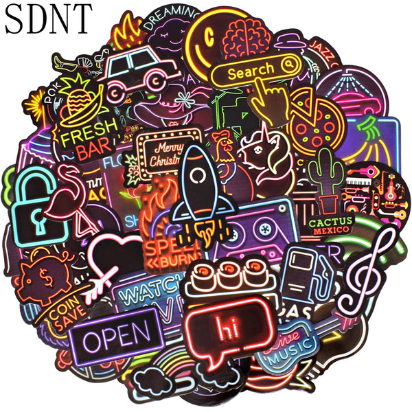 10/50 PCS Neon Light Stickers Aesthetic Classic Retro Neon Style Anime Graffiti Cute Stickers Decals DIY Car Laptop Phone Bike