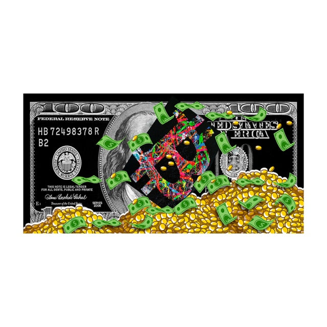 Wall Art Gold Modern Popular Colorful Hundred Money Canvas Painting Quadro Street Art Abstract Poster Wall Picture Home Decor