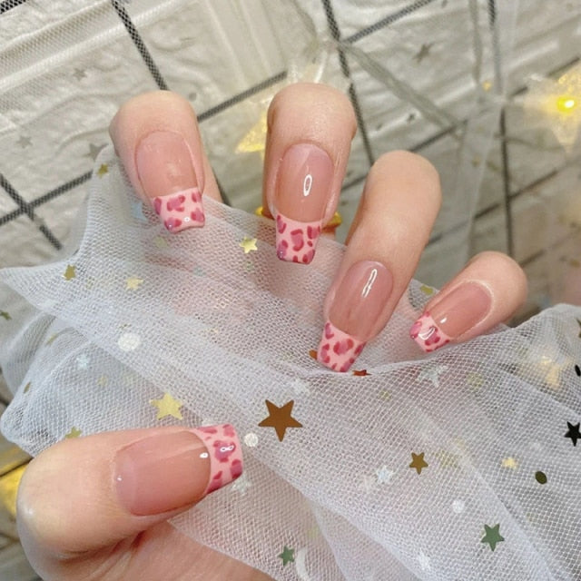 24pc Black Border Wear Long Paragraph Fashion Manicure Patch False Nail Full Cover Wearable Coffin Fake Nail Matte Ballerina Art