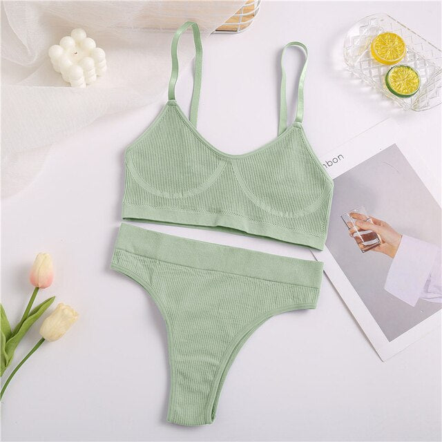 Bra Set Women Underwear Sexy Crop Top Suit Bralette Female Lingerie Girls Fashion Brassiere Basic Stretchy Ribbed Tank Tops