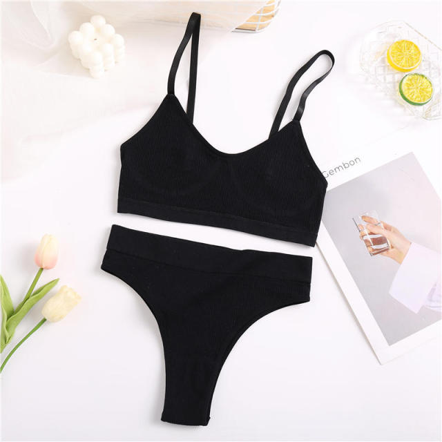 Bra Set Women Underwear Sexy Crop Top Suit Bralette Female Lingerie Girls Fashion Brassiere Basic Stretchy Ribbed Tank Tops