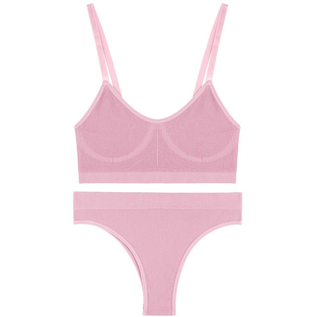 Bra Set Women Underwear Sexy Crop Top Suit Bralette Female Lingerie Girls Fashion Brassiere Basic Stretchy Ribbed Tank Tops