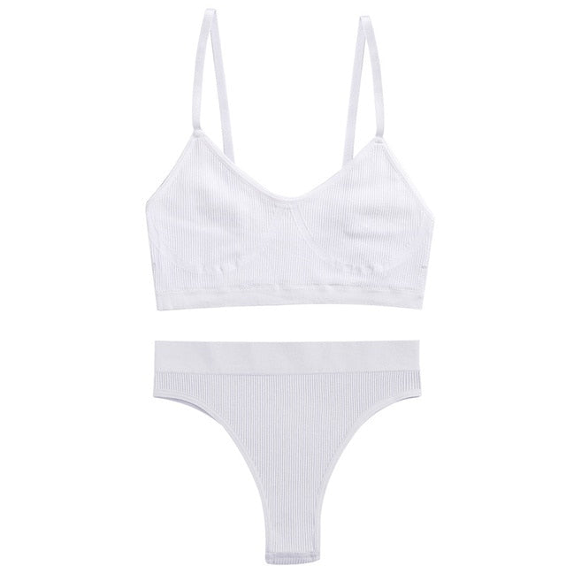 Bra Set Women Underwear Sexy Crop Top Suit Bralette Female Lingerie Girls Fashion Brassiere Basic Stretchy Ribbed Tank Tops