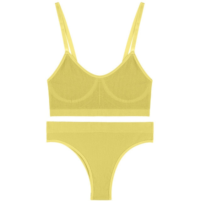 Bra Set Women Underwear Sexy Crop Top Suit Bralette Female Lingerie Girls Fashion Brassiere Basic Stretchy Ribbed Tank Tops