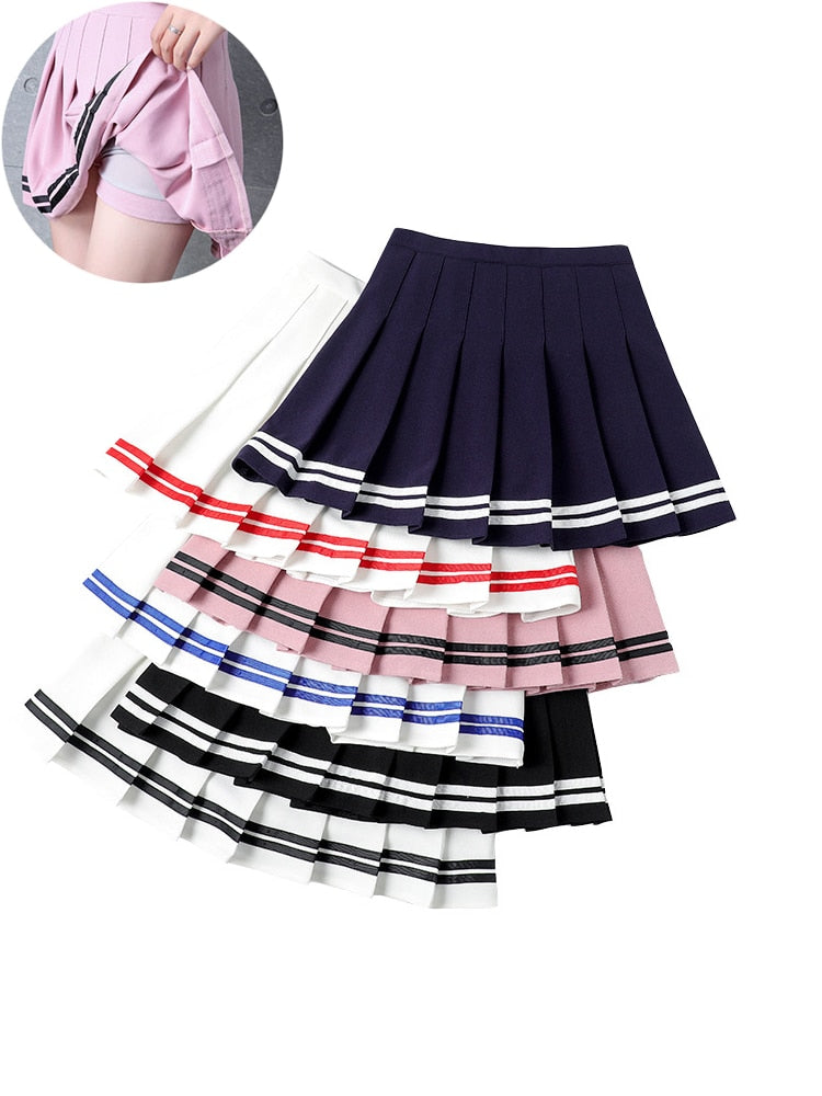 Y2k Summer Korean Fashion Short Women Skirt Casual Slim Elastic High-Waisted Striped Harajuku Pleated Plaid A-Line Mini Skirts
