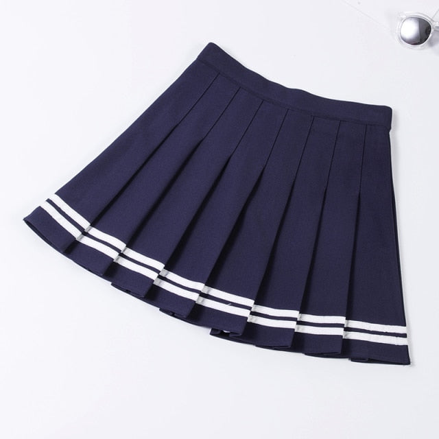 Y2k Summer Korean Fashion Short Women Skirt Casual Slim Elastic High-Waisted Striped Harajuku Pleated Plaid A-Line Mini Skirts