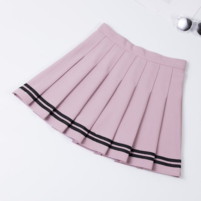 Y2k Summer Korean Fashion Short Women Skirt Casual Slim Elastic High-Waisted Striped Harajuku Pleated Plaid A-Line Mini Skirts