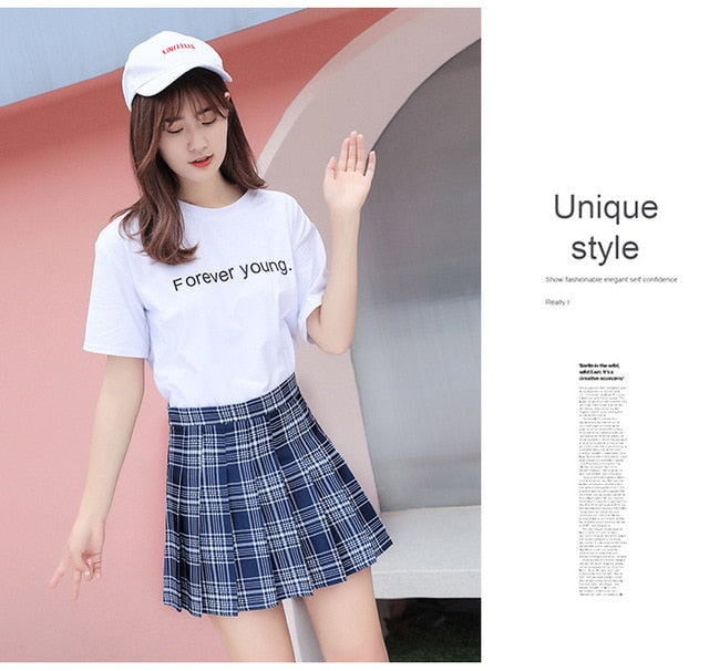 Y2k Summer Korean Fashion Short Women Skirt Casual Slim Elastic High-Waisted Striped Harajuku Pleated Plaid A-Line Mini Skirts