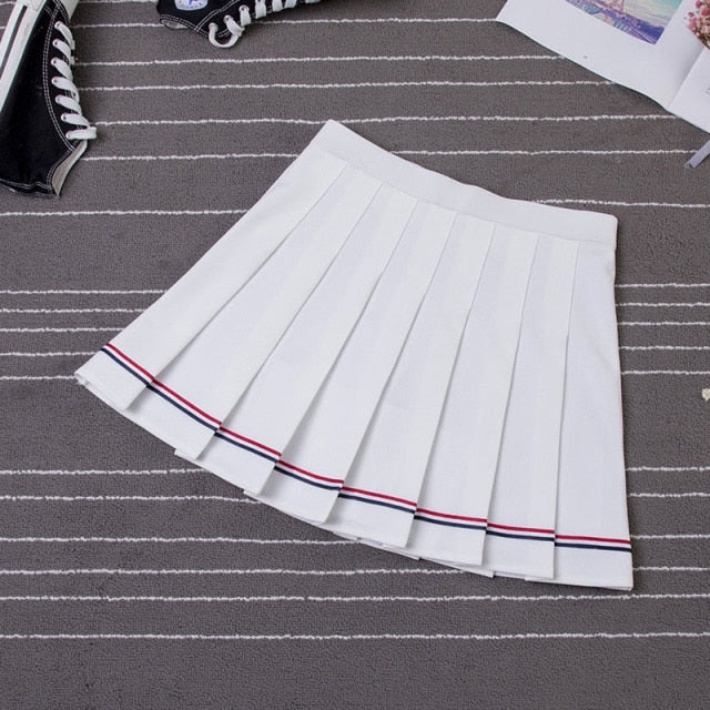 Y2k Summer Korean Fashion Short Women Skirt Casual Slim Elastic High-Waisted Striped Harajuku Pleated Plaid A-Line Mini Skirts