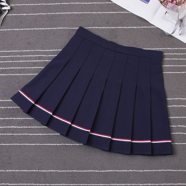 Y2k Summer Korean Fashion Short Women Skirt Casual Slim Elastic High-Waisted Striped Harajuku Pleated Plaid A-Line Mini Skirts