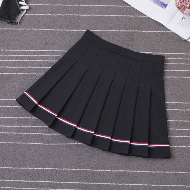 Y2k Summer Korean Fashion Short Women Skirt Casual Slim Elastic High-Waisted Striped Harajuku Pleated Plaid A-Line Mini Skirts