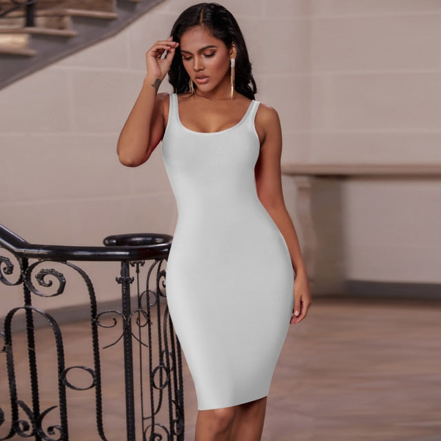 Bandage Dress Summer Women's 2021 Bodycon Dress White Red Black Yellow Pink Ladies Sexy Party Dress Evening Bithday Club Outfits
