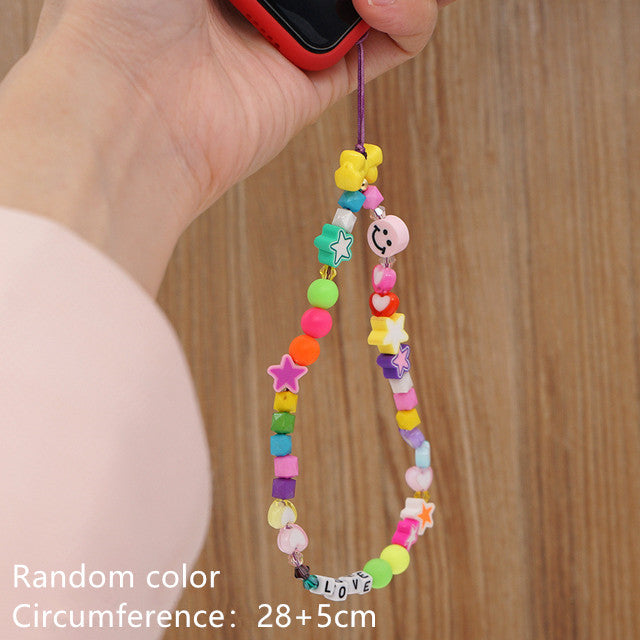 HANGZHI 2021 New Colorful Acrylic Bead Smile Mobile Phone Chain CellPhone Strap Anti-Lost Lanyard For Women Summer Jewelry